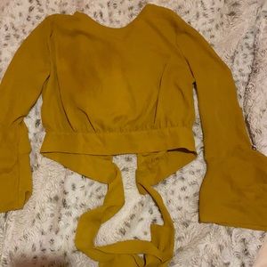 2/$6 Mustard yellow belle sleeve crop top